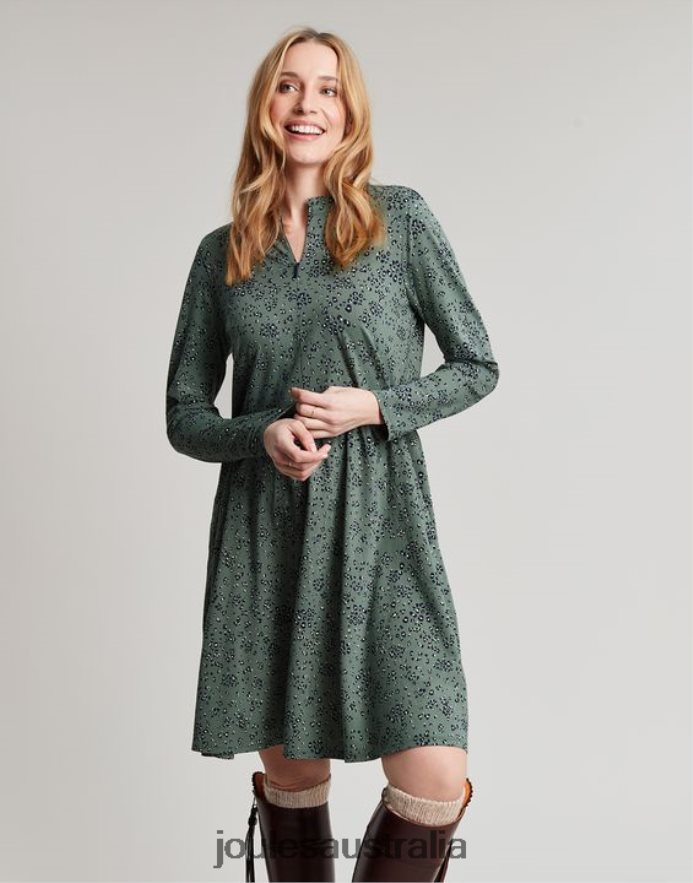 Joules Apparel Women Aurora Zip Down Jersey Dress NVVNL19 LAUREL LEOPARD