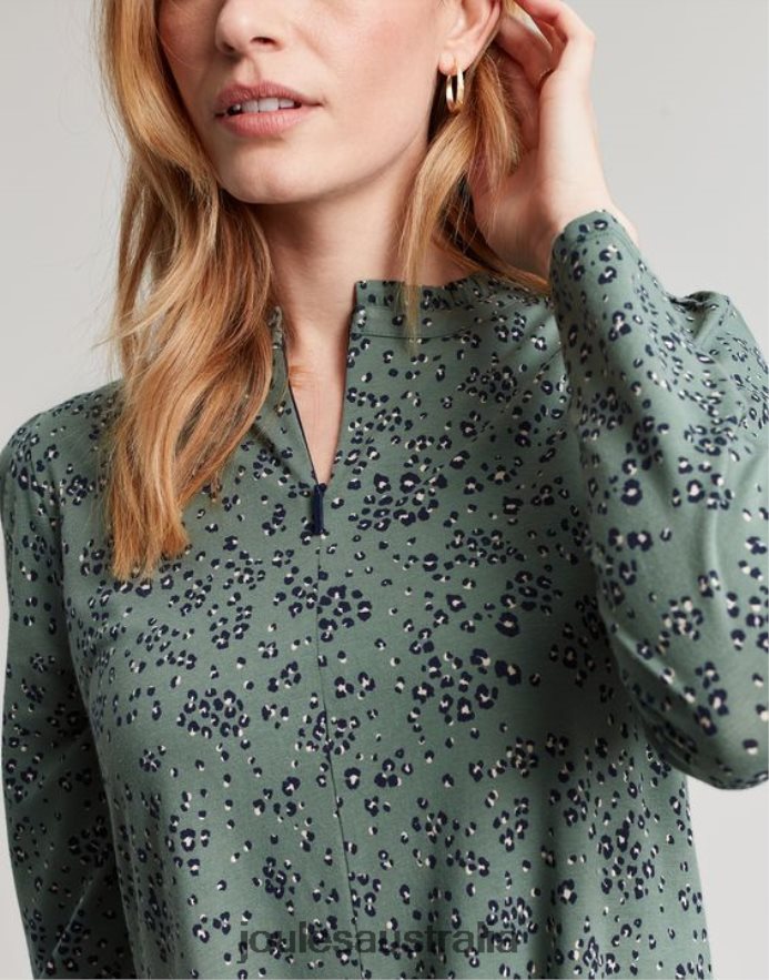 Joules Apparel Women Aurora Zip Down Jersey Dress NVVNL19 LAUREL LEOPARD