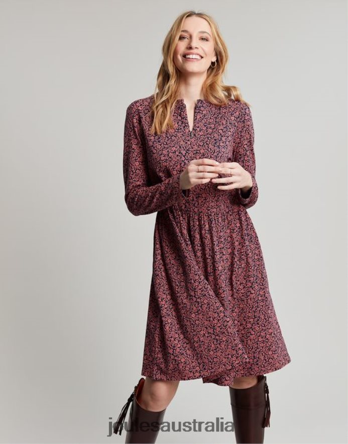 Joules Apparel Women Aurora Zip Down Jersey Dress NVVNL38 ROSE DITSY