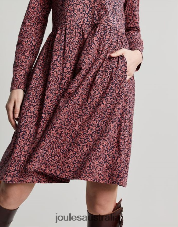 Joules Apparel Women Aurora Zip Down Jersey Dress NVVNL38 ROSE DITSY
