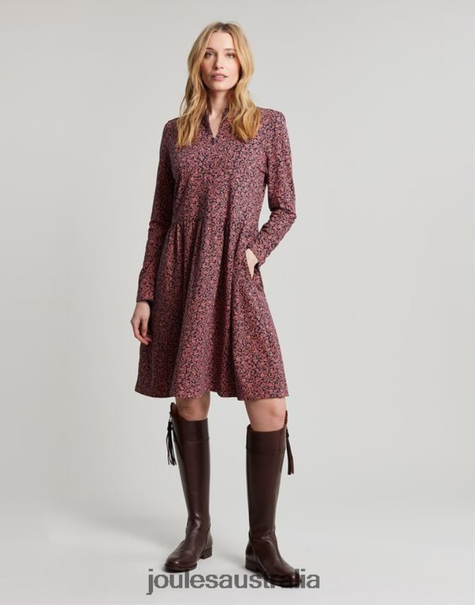 Joules Apparel Women Aurora Zip Down Jersey Dress NVVNL38 ROSE DITSY
