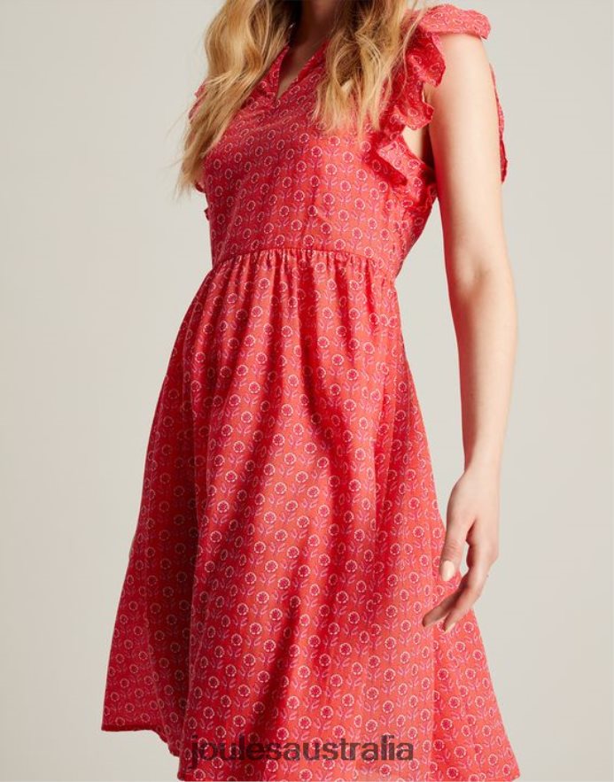 Joules Apparel Women Faith Frill Short Dress NVVNL18 PINK DITSY