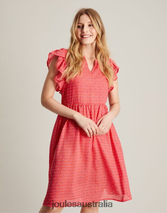 Joules Apparel Women Faith Frill Short Dress NVVNL18 PINK DITSY