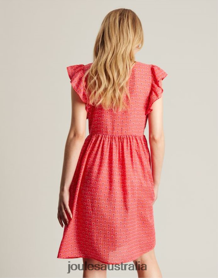 Joules Apparel Women Faith Frill Short Dress NVVNL18 PINK DITSY