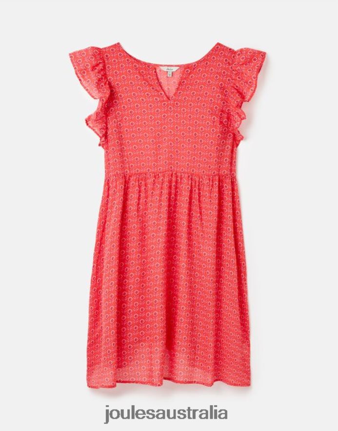 Joules Apparel Women Faith Frill Short Dress NVVNL18 PINK DITSY