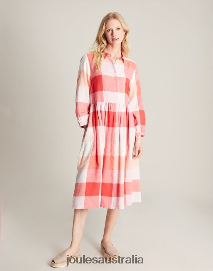 Joules Apparel Women Faye Relaxed Fit Shirt Dress NVVNL7 PINK CHECK