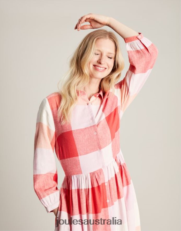Joules Apparel Women Faye Relaxed Fit Shirt Dress NVVNL7 PINK CHECK