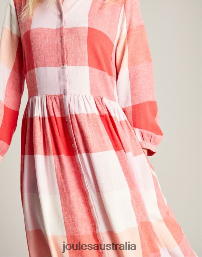 Joules Apparel Women Faye Relaxed Fit Shirt Dress NVVNL7 PINK CHECK