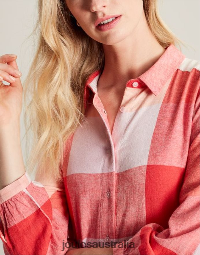 Joules Apparel Women Faye Relaxed Fit Shirt Dress NVVNL7 PINK CHECK