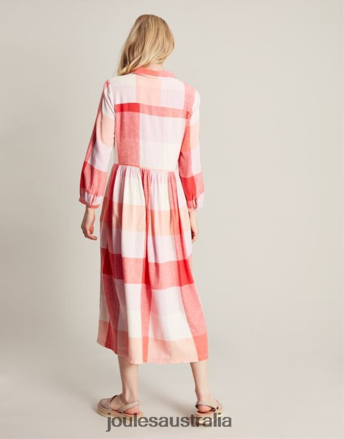 Joules Apparel Women Faye Relaxed Fit Shirt Dress NVVNL7 PINK CHECK