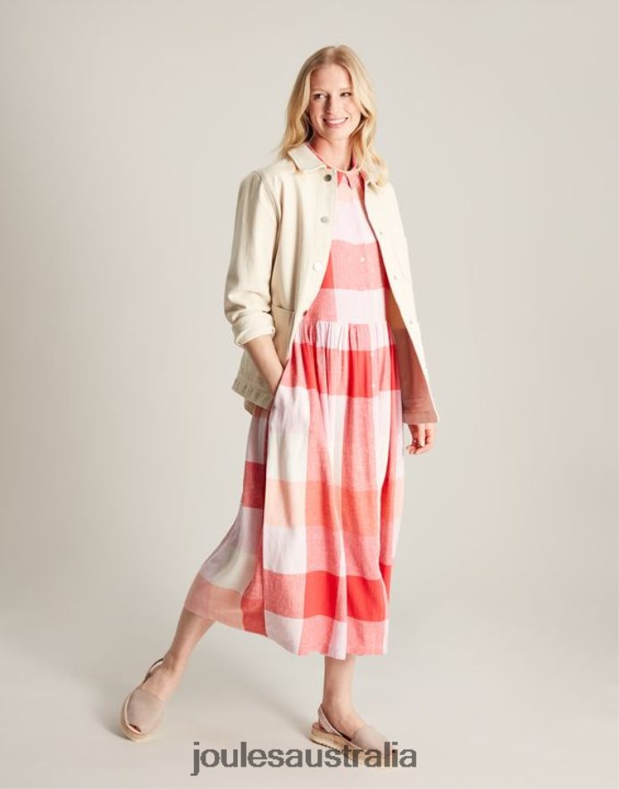 Joules Apparel Women Faye Relaxed Fit Shirt Dress NVVNL7 PINK CHECK