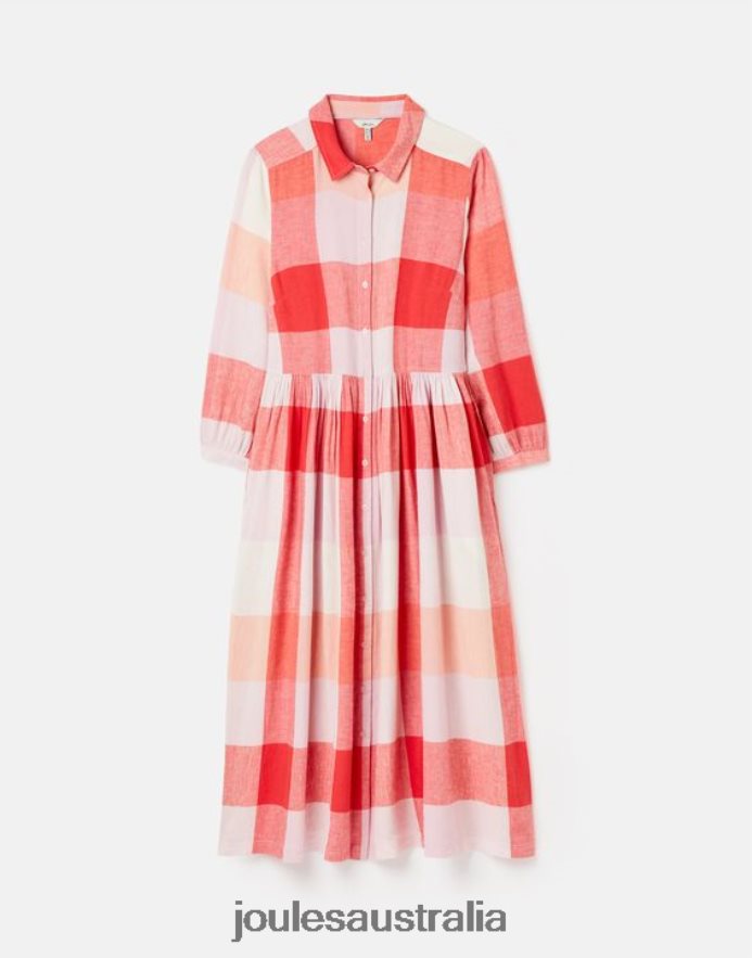 Joules Apparel Women Faye Relaxed Fit Shirt Dress NVVNL7 PINK CHECK