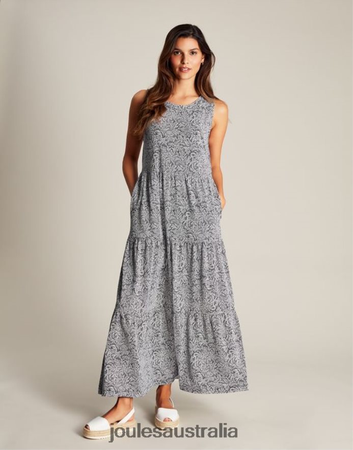 Joules Apparel Women Jayne Jersey Tiered Dress NVVNL100 DARK BLUE WILLOW