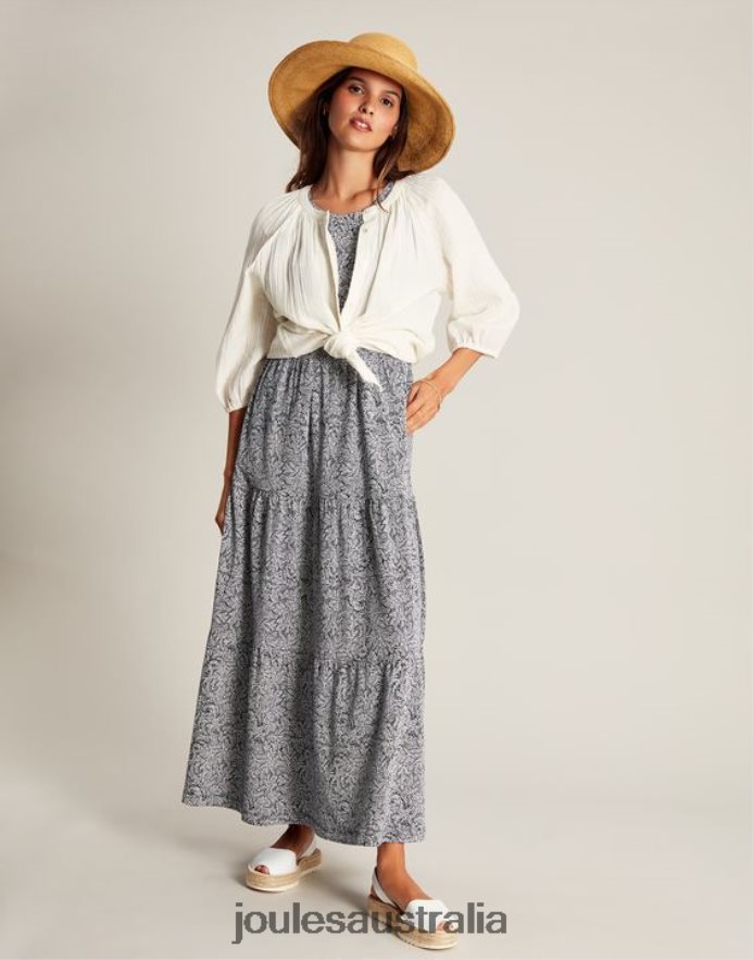 Joules Apparel Women Jayne Jersey Tiered Dress NVVNL100 DARK BLUE WILLOW