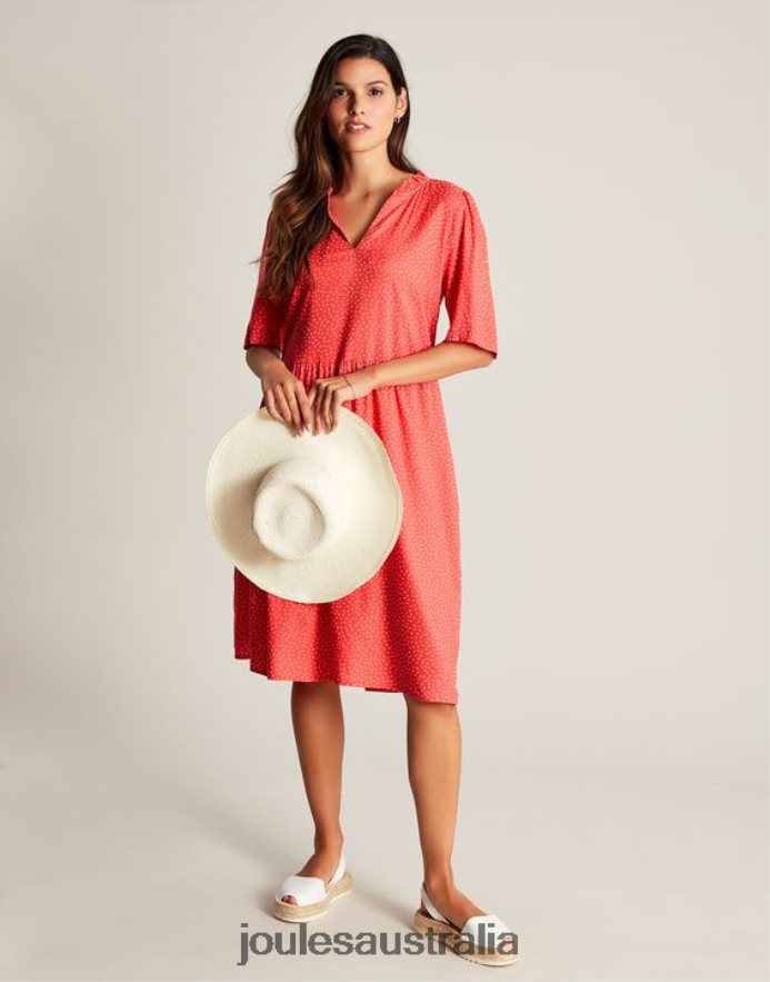 Joules Apparel Women Lotty Frill Neckline Short Dress NVVNL97 RED SPOT