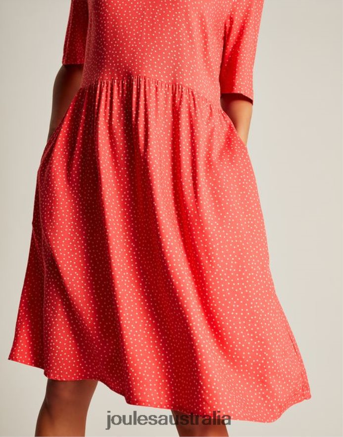 Joules Apparel Women Lotty Frill Neckline Short Dress NVVNL97 RED SPOT