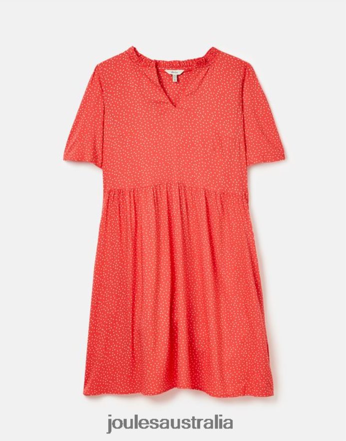 Joules Apparel Women Lotty Frill Neckline Short Dress NVVNL97 RED SPOT