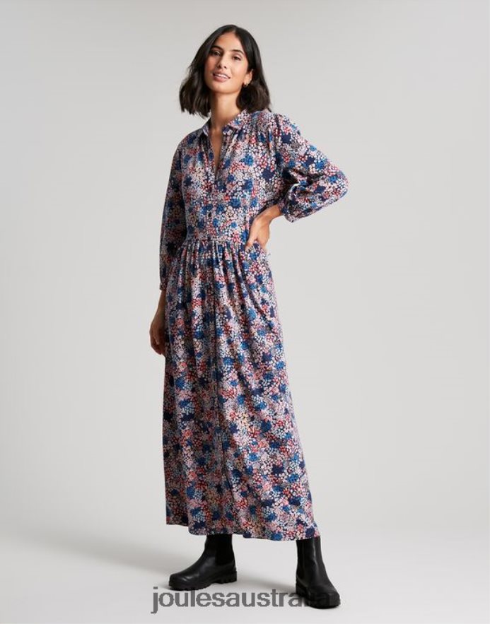 Joules Apparel Women Nova Jersey Midi Shirt Dress NVVNL64 NAVY DITSY