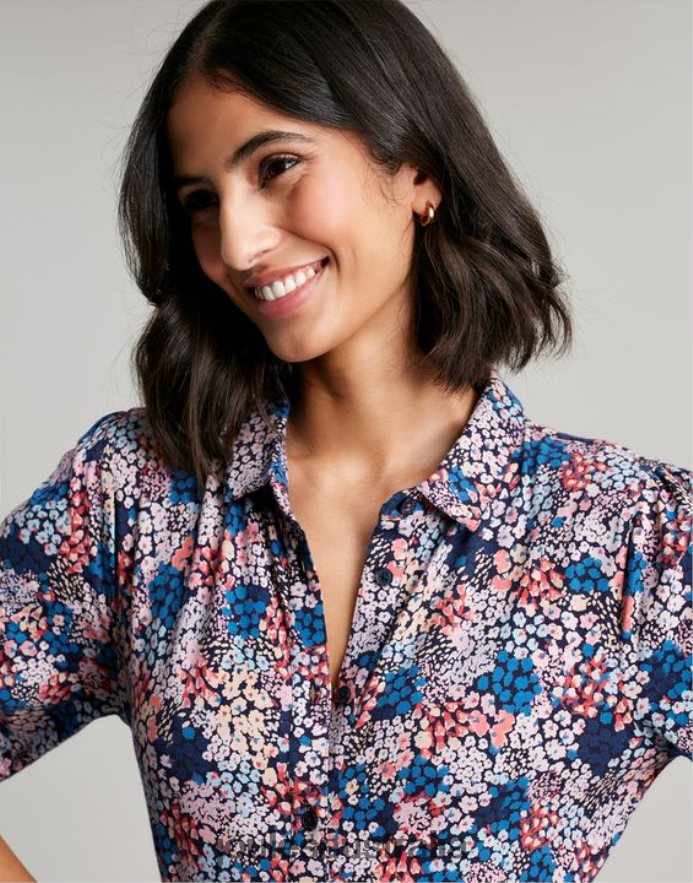 Joules Apparel Women Nova Jersey Midi Shirt Dress NVVNL64 NAVY DITSY