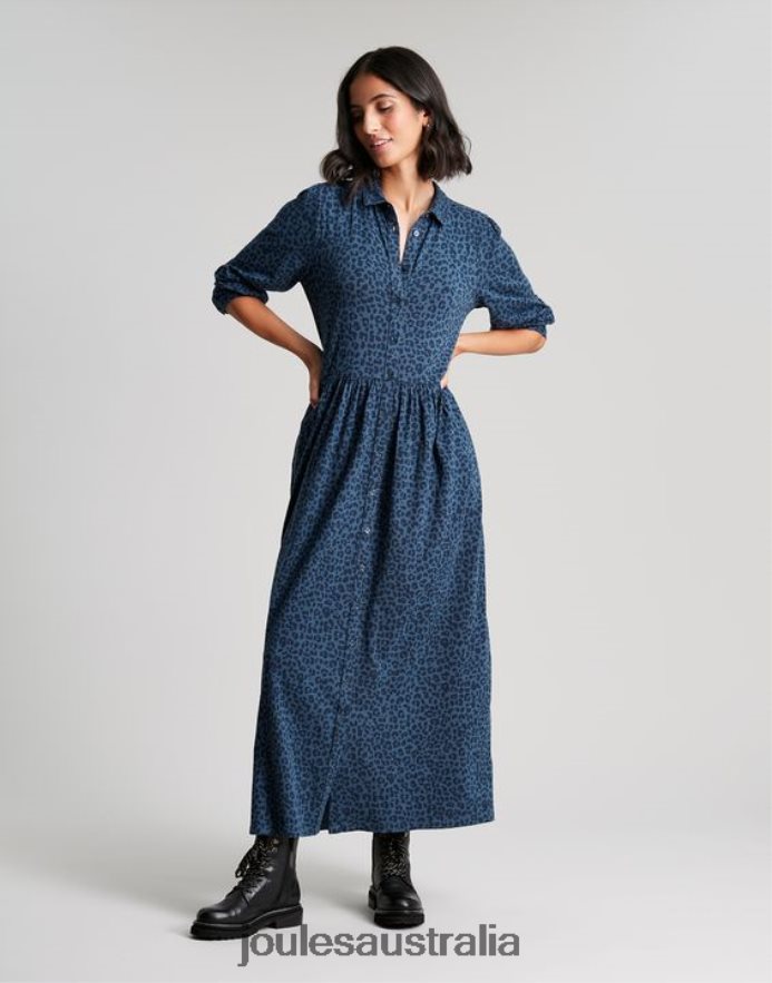 Joules Apparel Women Nova Jersey Midi Shirt Dress NVVNL94 BLUE LEOPARD
