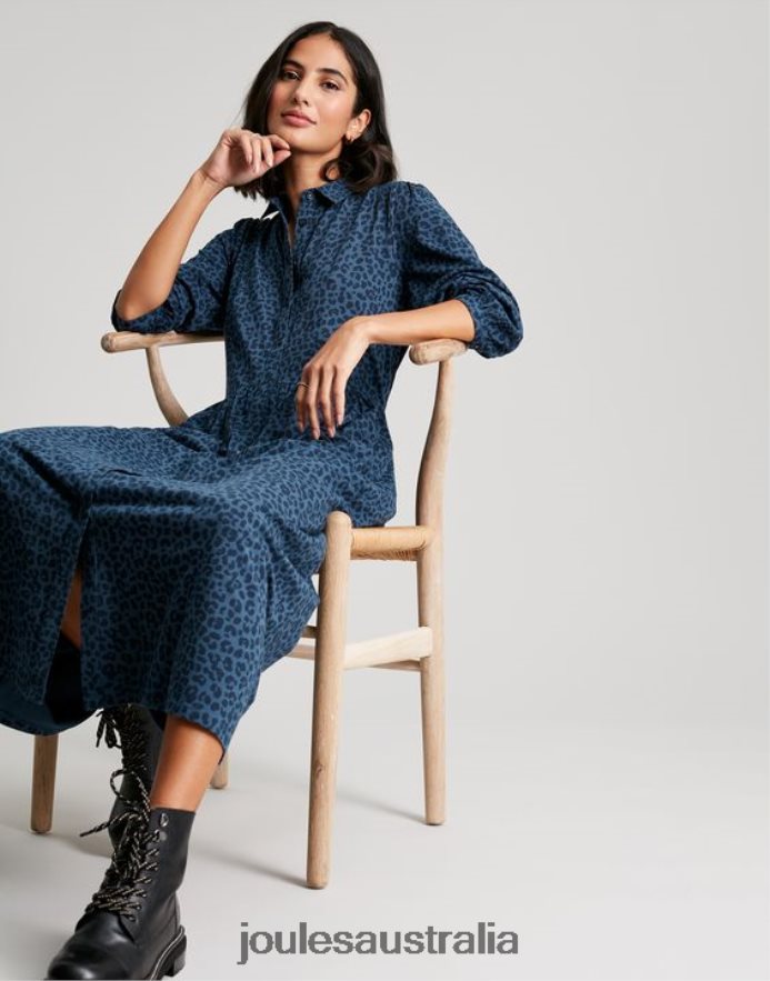 Joules Apparel Women Nova Jersey Midi Shirt Dress NVVNL94 BLUE LEOPARD