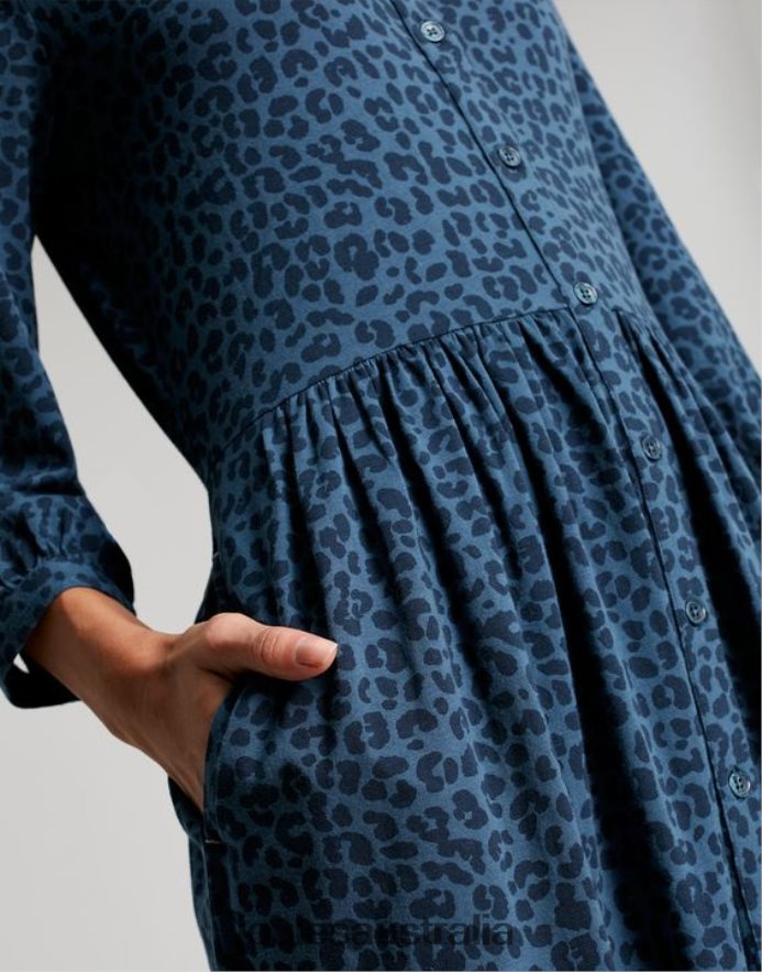 Joules Apparel Women Nova Jersey Midi Shirt Dress NVVNL94 BLUE LEOPARD