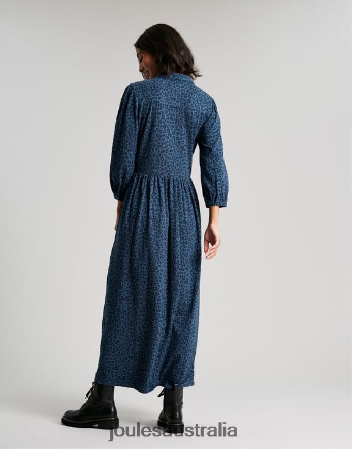 Joules Apparel Women Nova Jersey Midi Shirt Dress NVVNL94 BLUE LEOPARD