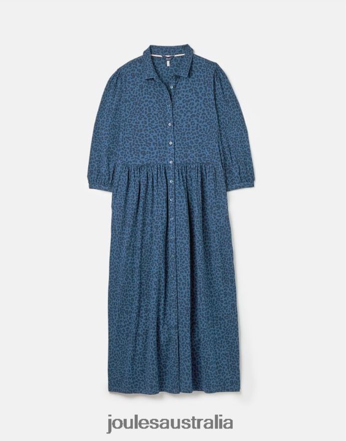 Joules Apparel Women Nova Jersey Midi Shirt Dress NVVNL94 BLUE LEOPARD