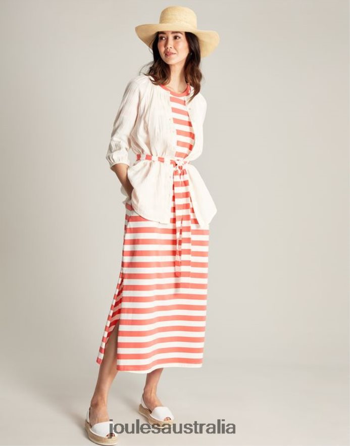 Joules Apparel Women Paloma Jersey long dress NVVNL55 PINK STRIPE