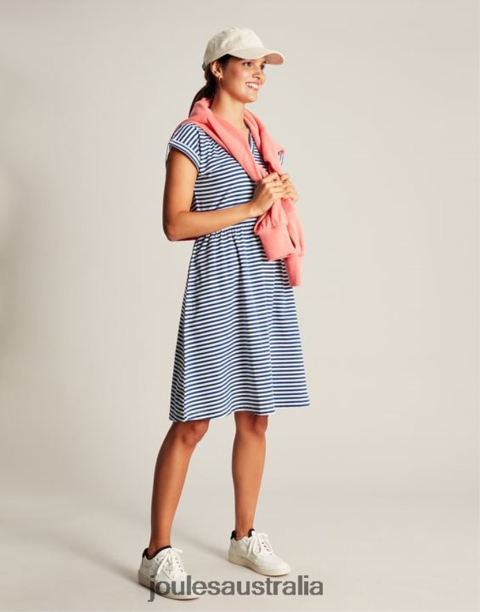 Joules Apparel Women Piper Short Jersey Dress NVVNL16 BLUE STRIPE