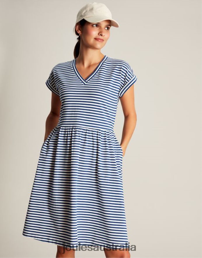 Joules Apparel Women Piper Short Jersey Dress NVVNL16 BLUE STRIPE