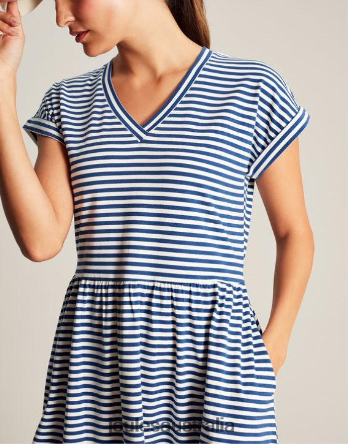 Joules Apparel Women Piper Short Jersey Dress NVVNL16 BLUE STRIPE