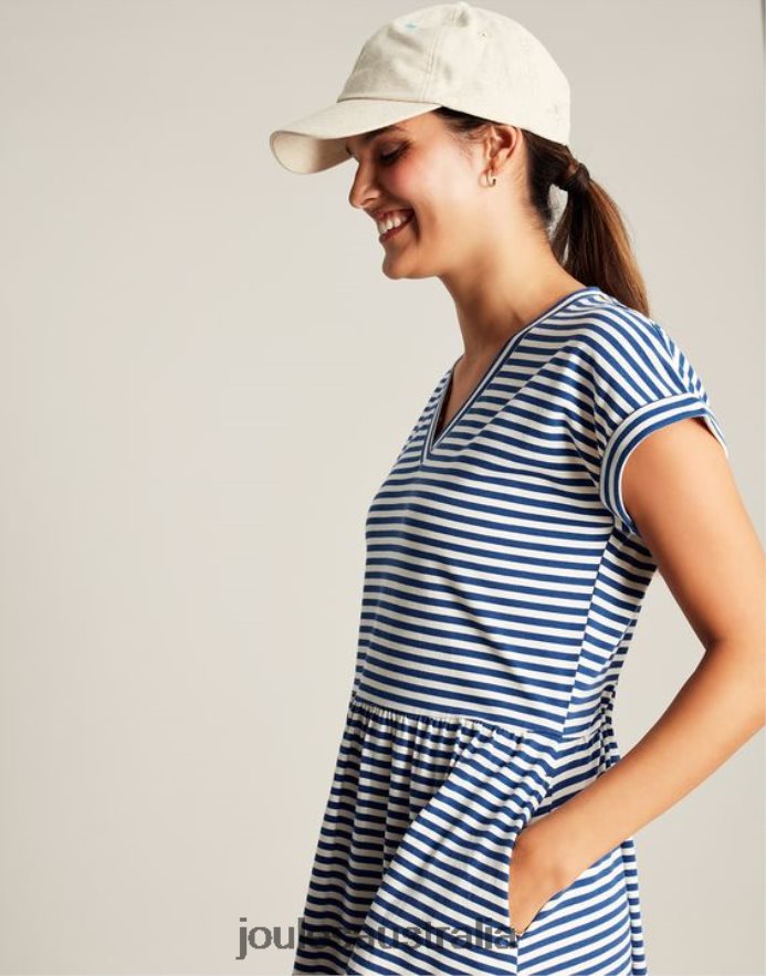 Joules Apparel Women Piper Short Jersey Dress NVVNL16 BLUE STRIPE