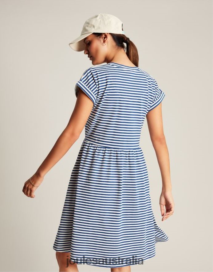 Joules Apparel Women Piper Short Jersey Dress NVVNL16 BLUE STRIPE