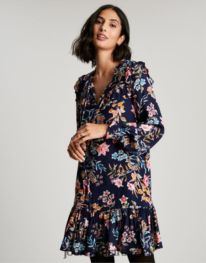Joules Apparel Women Ruby Keyhole Frill Tiered Tunic NVVNL101 NAVY PEAK FLORAL