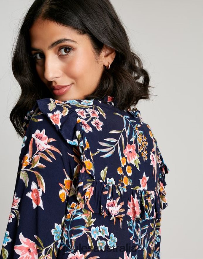 Joules Apparel Women Ruby Keyhole Frill Tiered Tunic NVVNL101 NAVY PEAK FLORAL