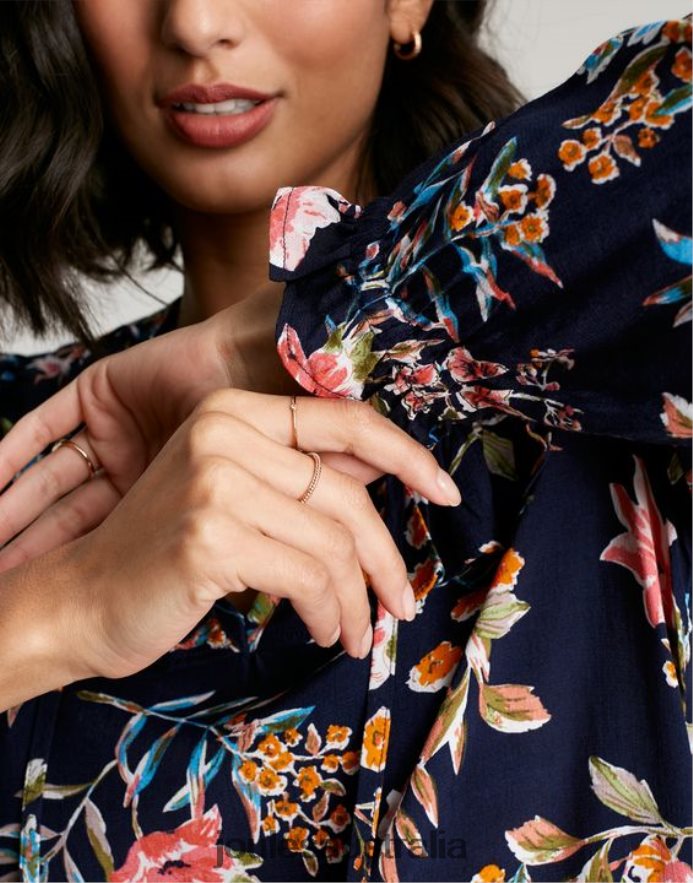 Joules Apparel Women Ruby Keyhole Frill Tiered Tunic NVVNL101 NAVY PEAK FLORAL