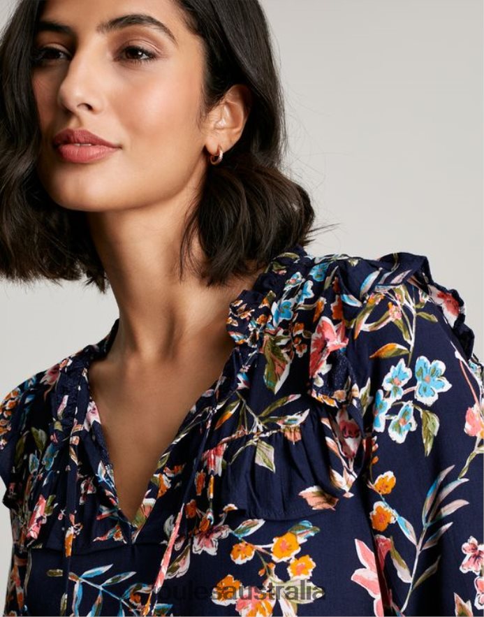 Joules Apparel Women Ruby Keyhole Frill Tiered Tunic NVVNL101 NAVY PEAK FLORAL