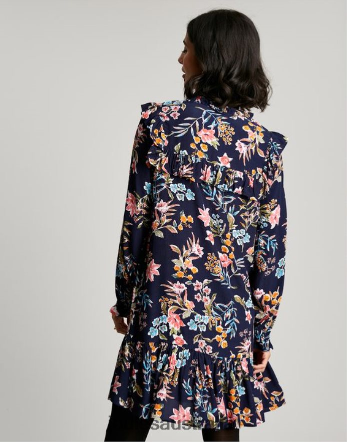Joules Apparel Women Ruby Keyhole Frill Tiered Tunic NVVNL101 NAVY PEAK FLORAL