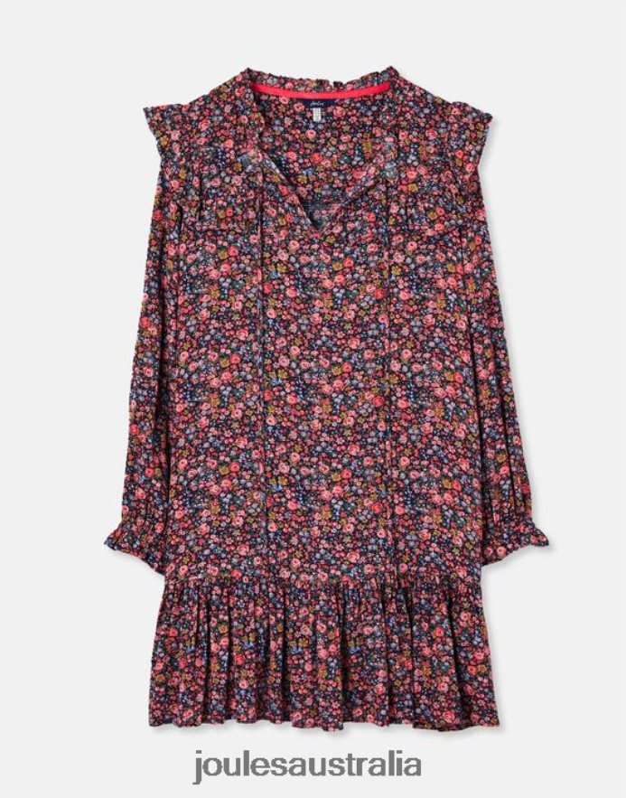 Joules Apparel Women Ruby Keyhole Frill Tiered Tunic NVVNL30 NAVY POSEY