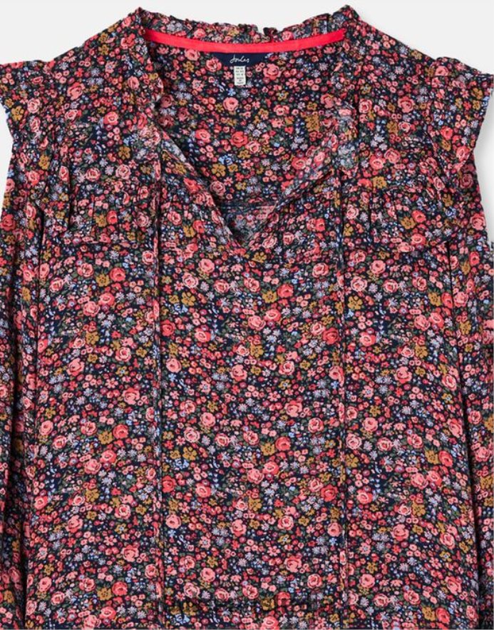 Joules Apparel Women Ruby Keyhole Frill Tiered Tunic NVVNL30 NAVY POSEY