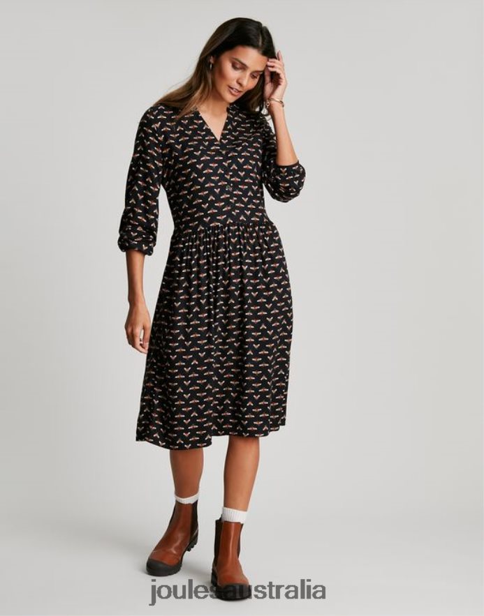 Joules Apparel Women Sophia Half Placket Shirt Dress NVVNL138 BLACK BEE