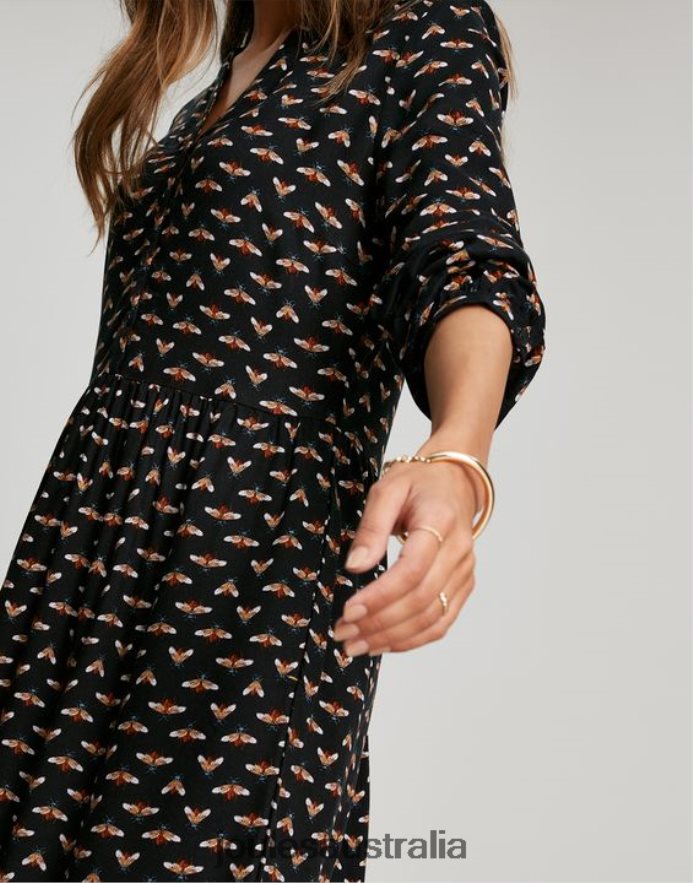 Joules Apparel Women Sophia Half Placket Shirt Dress NVVNL138 BLACK BEE