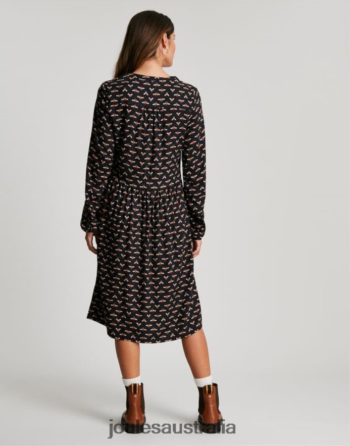 Joules Apparel Women Sophia Half Placket Shirt Dress NVVNL138 BLACK BEE