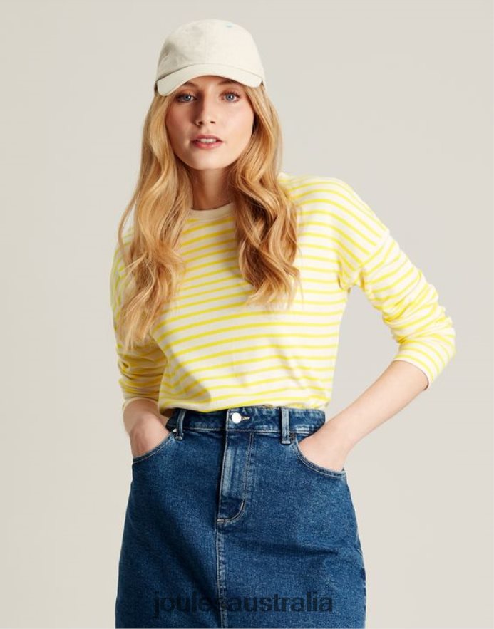 Joules Apparel Women Esther Drop Shoulder Long Sleeve Top NVVNL10 YELLOW STRIPE