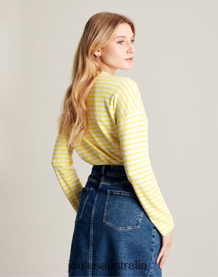 Joules Apparel Women Esther Drop Shoulder Long Sleeve Top NVVNL10 YELLOW STRIPE