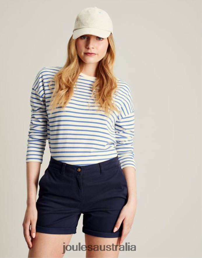 Joules Apparel Women Esther Drop Shoulder Long Sleeve Top NVVNL34 BLUE STRIPE