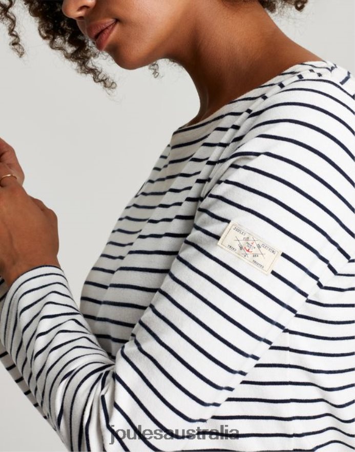 Joules Apparel Women Harbour Long Sleeve Jersey Top NVVNL53 CREAM NAVY STRIPE