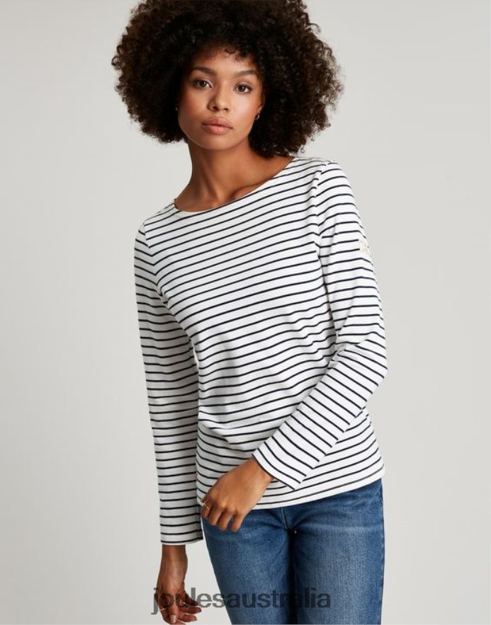 Joules Apparel Women Harbour Long Sleeve Jersey Top NVVNL53 CREAM NAVY STRIPE