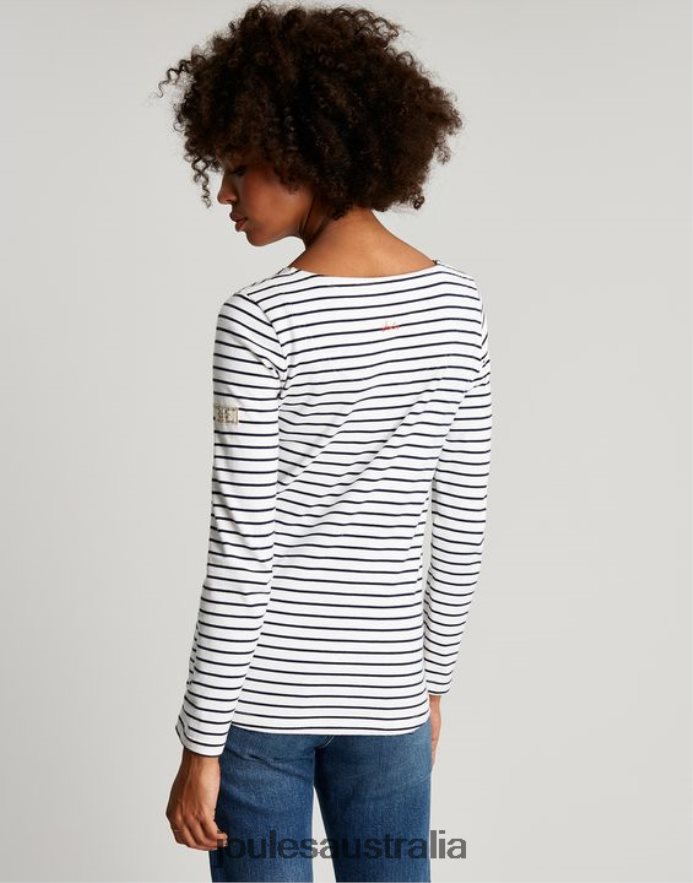 Joules Apparel Women Harbour Long Sleeve Jersey Top NVVNL53 CREAM NAVY STRIPE